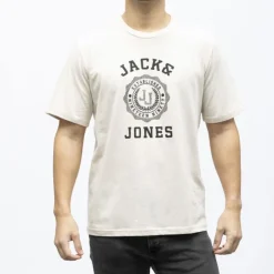 JACK & JONES Tee shirt victo coton imprimé logo blason Homme BEIGE Clearance