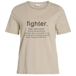 VILA Tee shirt visybilla inscription fighter en coton biologique Femme BEIGE Hot