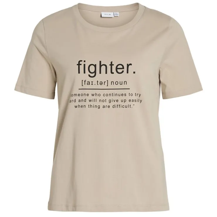 VILA Tee shirt visybilla inscription fighter en coton biologique Femme BEIGE Hot