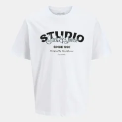 JACK & JONES Tee shirt yuki coton imprimé logo col ras de cou Homme BLANC Clearance