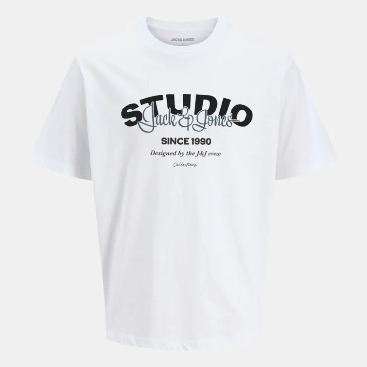 JACK & JONES Tee shirt yuki coton imprimé logo col ras de cou Homme BLANC Clearance