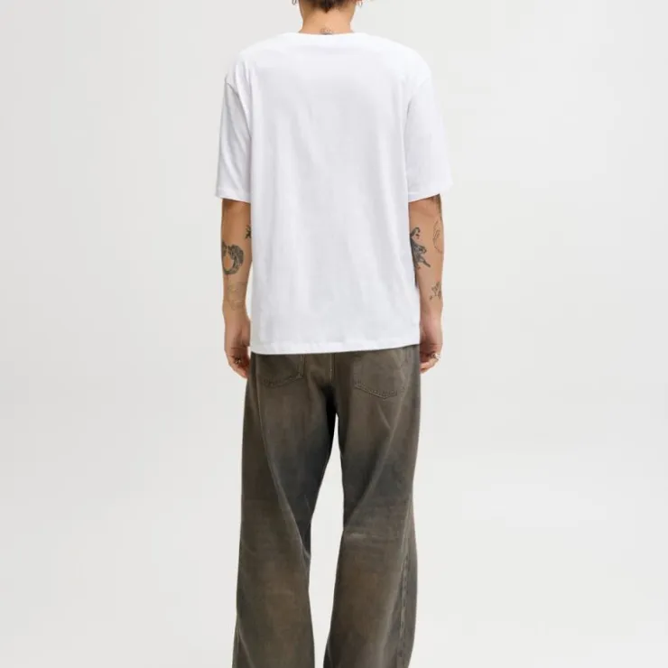 JACK & JONES Tee shirt yuki coton imprimé logo col ras de cou Homme BLANC Clearance