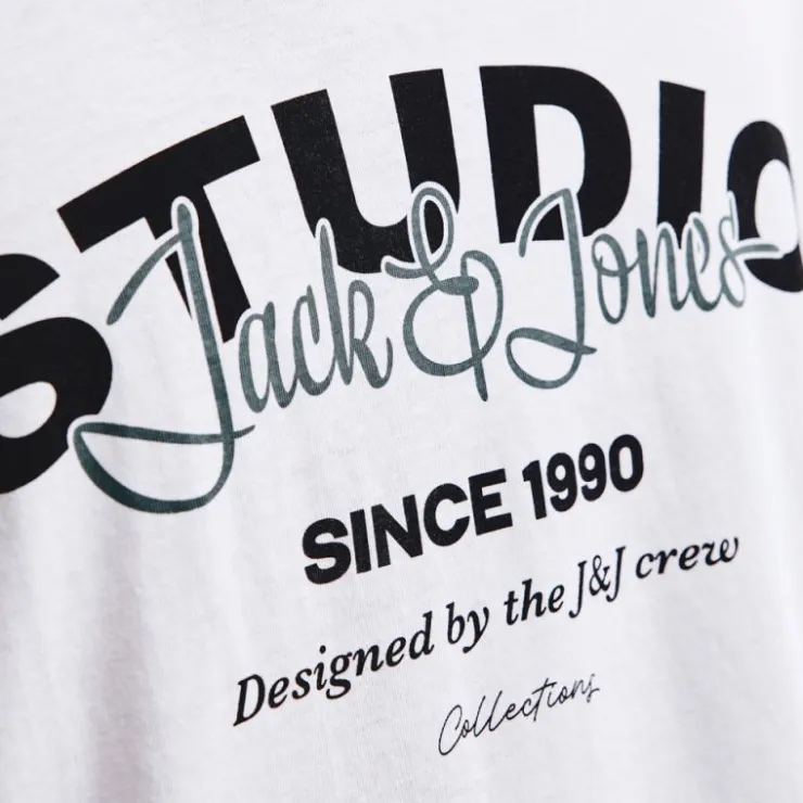 JACK & JONES Tee shirt yuki coton imprimé logo col ras de cou Homme BLANC Clearance