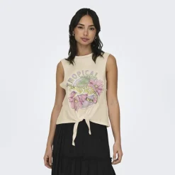 ONLY Top court imprimé tropical avec noeud Femme BEIGE Outlet