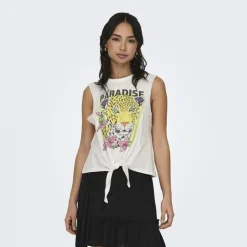 ONLY Top court imprimé paradise avec noeud Femme BLANC Best