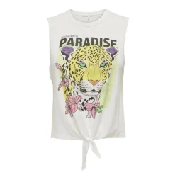 ONLY Top court imprimé paradise avec noeud Femme BLANC Best
