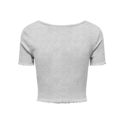 ONLY Top crop betty col v manches courtes Femme GRIS CLAIR