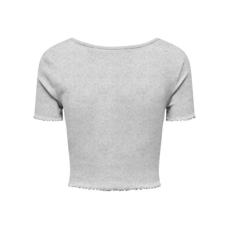 ONLY Top crop betty col v manches courtes Femme GRIS CLAIR