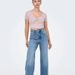 ONLY Top crop betty col v manches courtes Femme VIOLET CLAIR