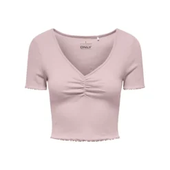 ONLY Top crop betty col v manches courtes Femme VIOLET CLAIR