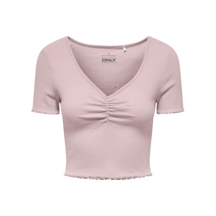 ONLY Top crop betty col v manches courtes Femme VIOLET CLAIR