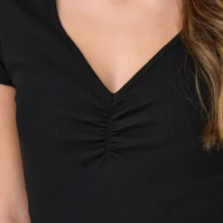 ONLY Top crop betty col v manches courtes Femme NOIR Sale