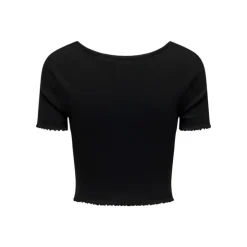 ONLY Top crop betty col v manches courtes Femme NOIR Sale