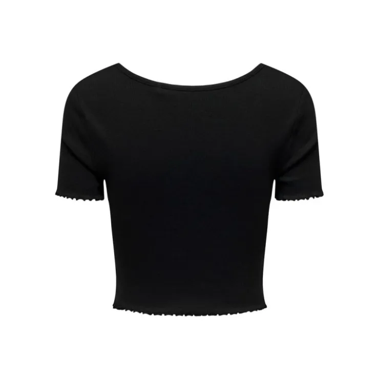 ONLY Top crop betty col v manches courtes Femme NOIR Sale