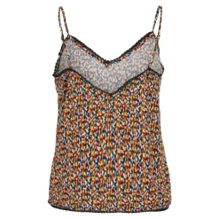 VILA Top folias à fleurs black beauty col v Femme MULTICOLORE