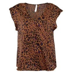 IMPERIAL Top manches courtes col v imprimé animal Femme MARRON CLAIR New