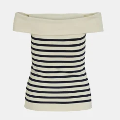 VILA Top épaules dénudés marinière cloud dancer Femme BLANC ECRU Clearance