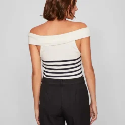 VILA Top épaules dénudés marinière cloud dancer Femme BLANC ECRU Clearance