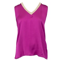 DIXIE Top sans manches effet satiné col V fil doré Femme ROSE Clearance