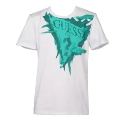 GUESS Tshirt coton motif logo tons de verts Enfant BLANC Hot