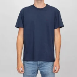 TOMMY HILFIGER T-shirt logo brodé coton col ras de cou Homme BLEU FONCE