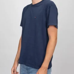 TOMMY HILFIGER T-shirt logo brodé coton col ras de cou Homme BLEU FONCE