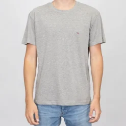 TOMMY HILFIGER T-shirt logo brodé coton col ras de cou Homme GRIS CLAIR Discount