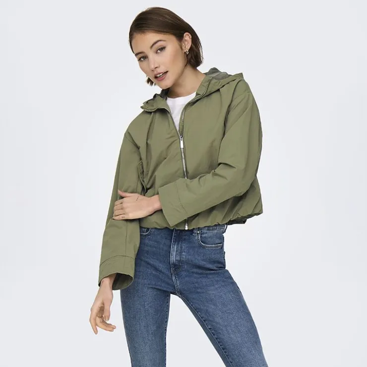 ONLY Veste capuche légère courte Bealo coupe vent Femme KAKI Clearance