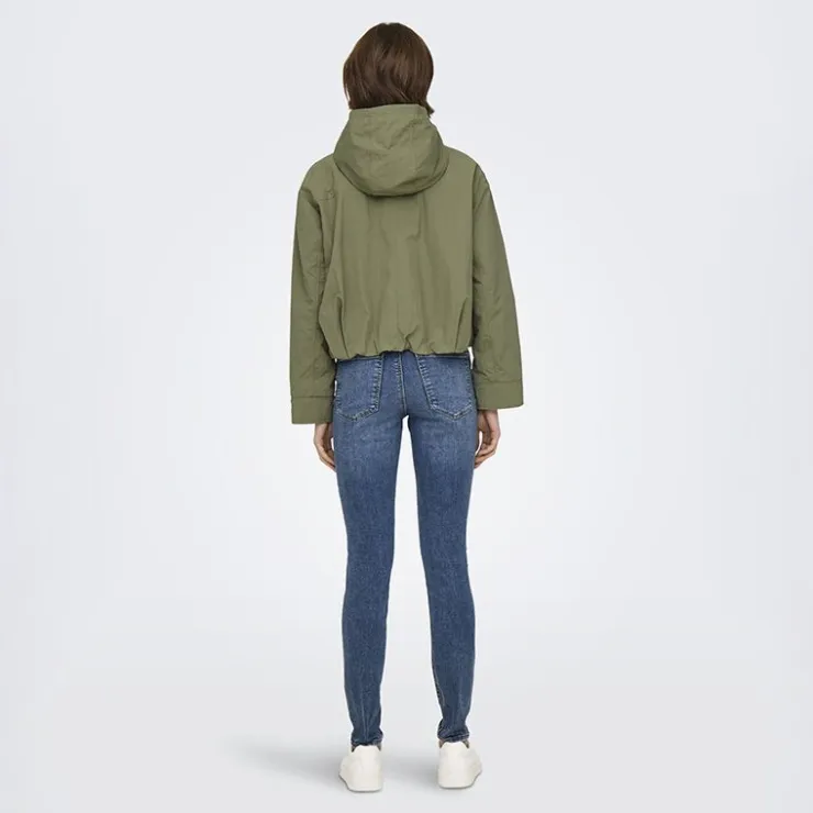 ONLY Veste capuche légère courte Bealo coupe vent Femme KAKI Clearance
