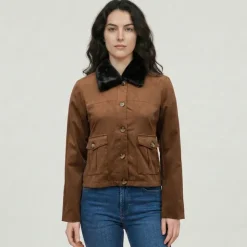 LES TROPEZIENNES PAR M.BELARBI Veste courte barkhane avec col fausse fourrure Femme MARRON Sale