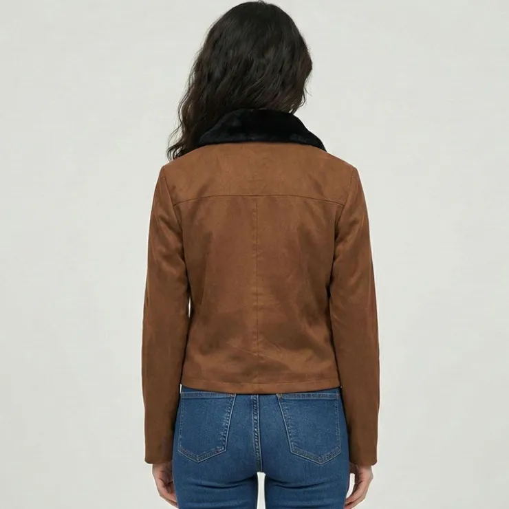 LES TROPEZIENNES PAR M.BELARBI Veste courte barkhane avec col fausse fourrure Femme MARRON Sale