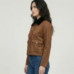 LES TROPEZIENNES PAR M.BELARBI Veste courte barkhane avec col fausse fourrure Femme MARRON Sale