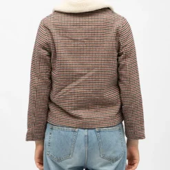 LA PETITE ETOILE Veste courte à carreaux nattie col moutonné Femme BEIGE New