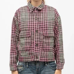 LA PETITE ETOILE Veste courte e tweed motif pied de poule val avec poches Femme NOIR Sale