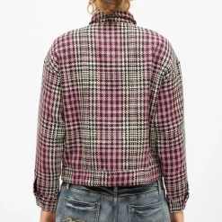 LA PETITE ETOILE Veste courte e tweed motif pied de poule val avec poches Femme NOIR Sale