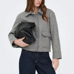 ONLY Veste courte sanne bouclée avec poches Femme GRIS Clearance