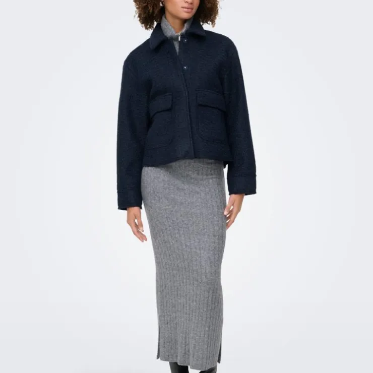 ONLY Veste courte texture bouclée avec poches Femme BLEU FONCE Hot