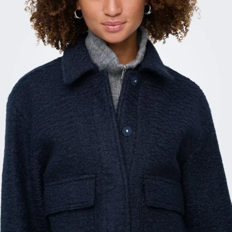 ONLY Veste courte texture bouclée avec poches Femme BLEU FONCE Hot