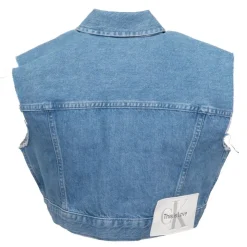 CALVIN KLEIN Veste crop top sans manches jean "This is Love" Femme BLEU Sale