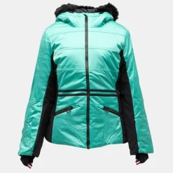 ROSSIGNOL Veste de ski capuche avec fausse fourrure zip coloré Femme VERT Sale