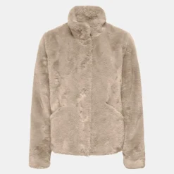 ONLY Veste fausse fourrure Vida col montant Femme BEIGE New