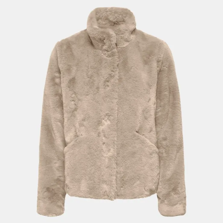 ONLY Veste fausse fourrure Vida col montant Femme BEIGE New