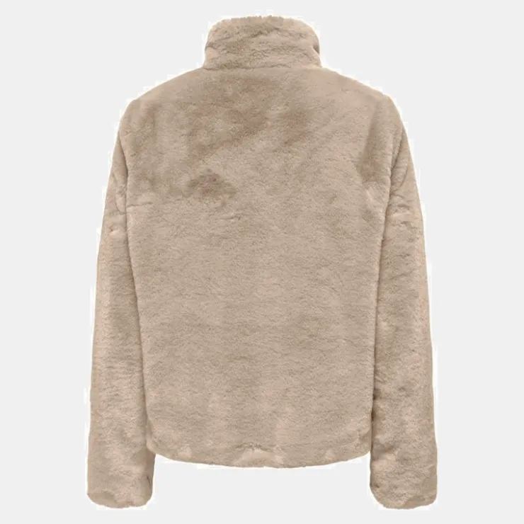 ONLY Veste fausse fourrure Vida col montant Femme BEIGE New