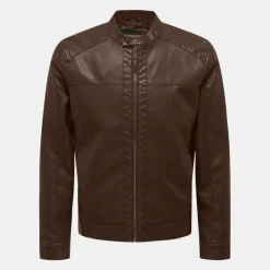 ONLY AND SONS Veste motard Mike similicuir avec zip Homme MARRON Sale