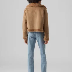 VERO MODA Veste peggy col italien fausse fourrure zippée Femme MARRON Clearance