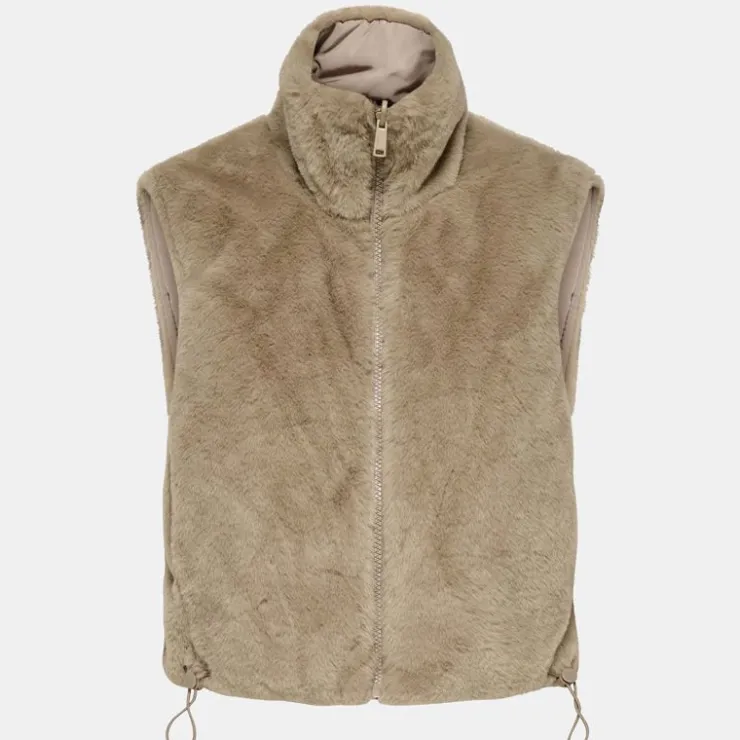 ONLY Veste sans manche reversible fausse fourrure col montant Femme BEIGE