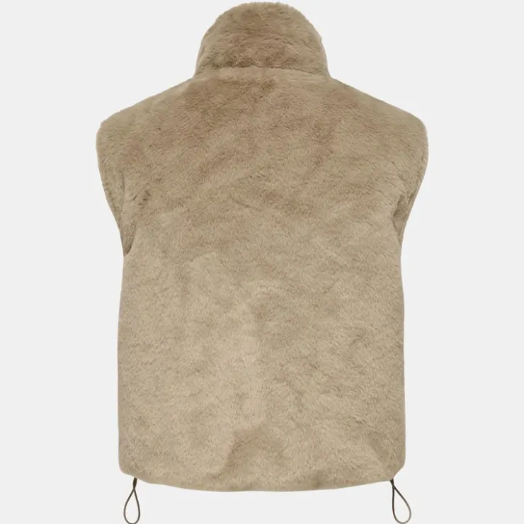 ONLY Veste sans manche reversible fausse fourrure col montant Femme BEIGE