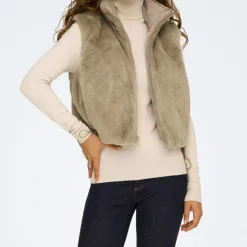 ONLY Veste sans manche reversible fausse fourrure col montant Femme BEIGE