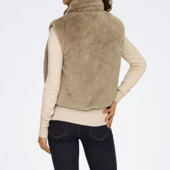 ONLY Veste sans manche reversible fausse fourrure col montant Femme BEIGE