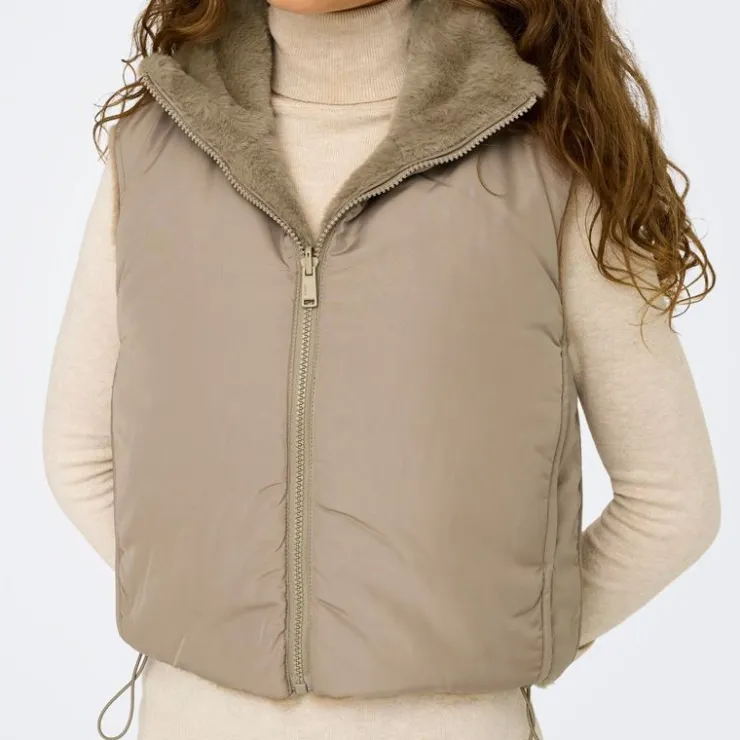 ONLY Veste sans manche reversible fausse fourrure col montant Femme BEIGE